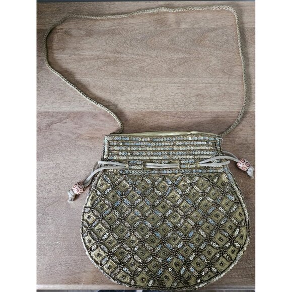 New Potli Batua Gold Sequin Wedding Beaded Embroidery Purse Handbag Crossbody - Picture 3 of 11